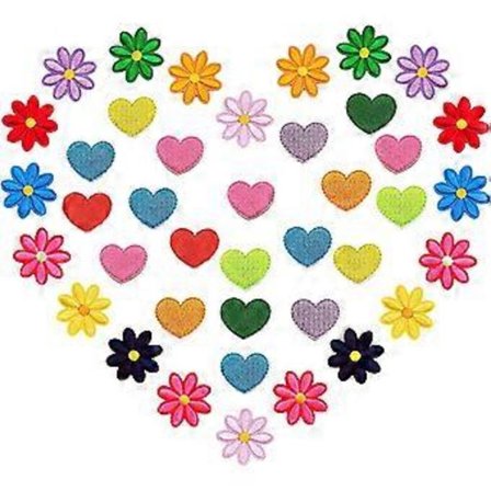 40 stk. strygemærker til tøj, Daisy blomster strygemærker og mini farverige hjerte mærker til pynt og reparation af tøj/DIY dekoration