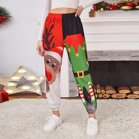 Kvinnor Print Raka Ben Dragsko Byxa Pläd Xmas Byxor