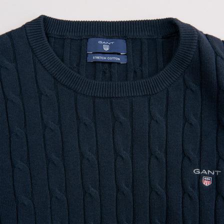 Gant Stretch Cable Crew Blå, Dame Striktrøjer