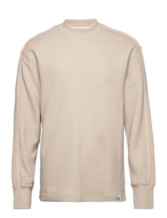 Woven Tab Waffle Ls T-shirts Long-sleeved Creme Calvin Klein Jeans*Betinget Tilbud