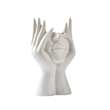 Keramiske ansigtsvaser, hvide blomstervaser til dekoration, 3,5 " B x 7 " H Moderne dekorativ vase midtpunkt til bordhylde stue kontor soveværelse