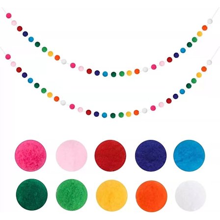 Ullfilt Ball Garland - Fargerik Håndlaget Pom Pom Garland