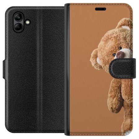 Yhteensopiva Lompakkokotelo Samsung Galaxy A05 Nalle kurkkii ruskealla taustalla suloinen minimalistinen muotoilu lämpöä turvallisuutta ja leikkisä sä