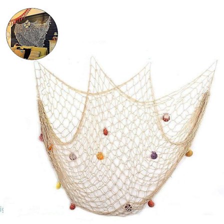 Håndvævet fiskenet i bomuld, alsidig fotobaggrund til maritim temaindretning, 150*200 cm dekorative skaller med middelhavsstemning