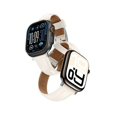 AmazingThing Class Band läderarmband för Apple klocka 45 / 46 / 49 mm - Ljus Beige