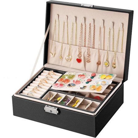 Smykkeboks for kvinner 2 lag skinn smykkeskrin oppbevaringsboks
