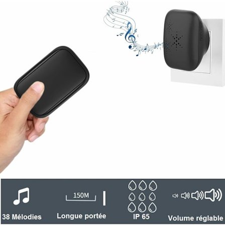 Trådløs og batterifri dørklokke KIT - selvforsynt