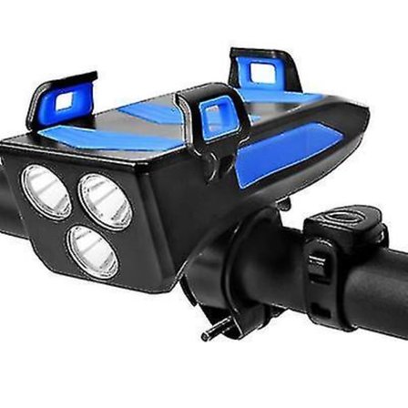 4 i 1 vattentät cykellampa, cykeltelefonhållare, Cycle Bell, Mobiltelefon Power Bank blue 2000mah