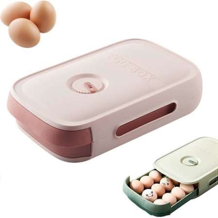 Æggeopbevaringsboks af skuffetype, æggebakker til køleskab, æggeholder med stor kapacitet til køkken (Pink & Grøn)