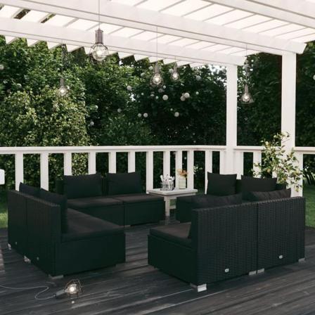 Vidaxl Loungegrupp För Trädgården Med Dynor 8 Delar Konstrotting Svart
