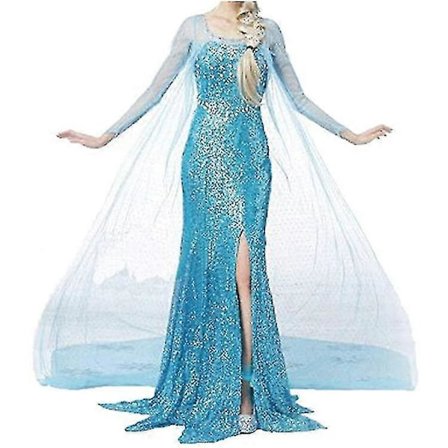 Frost Elsa Prinsesse Lang Kjole Paillet Mesh Elsa Kostume Voksen Snedronning Kostume Festkjole Halloween Karneval Cosplay