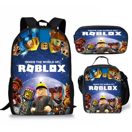 Tredelt sett med 3D-printet Roblox skolesekk spillomgivelser for grunnskole- og videregående elever Ryggsekk Satchel Pennveske