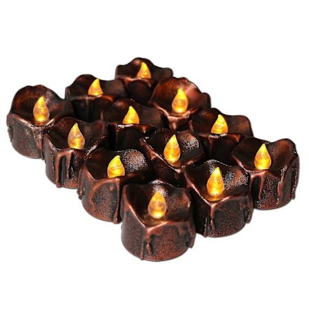 12 stk. Batteridrevne Dryppende Flammeløse Fyrfadslys, Realistiske Sorte Lys, LED Votive Fyrfadslys Til Bryllup, Fest, Halloween, Jul, Hjem De