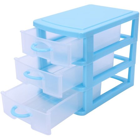 Mini gennemsigtig skuffe type opbevaringsboks (blå 3 lag)