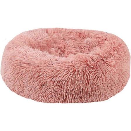 Rund Fluffy Hundekatteseng Kattesenge, FluffyDonut Hundebed Anti Stress Plysj Komfortabel Vaskbar til Hund Kat Lille Mellem Stor Pink