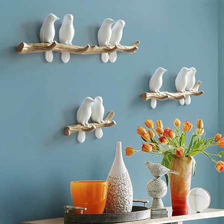 Wall Decorations Home Accessories Living Room Hanger Resin Blue 2 birds hanger key kitchen Coat Clothes Towel Hooks Hat Handbag Holder