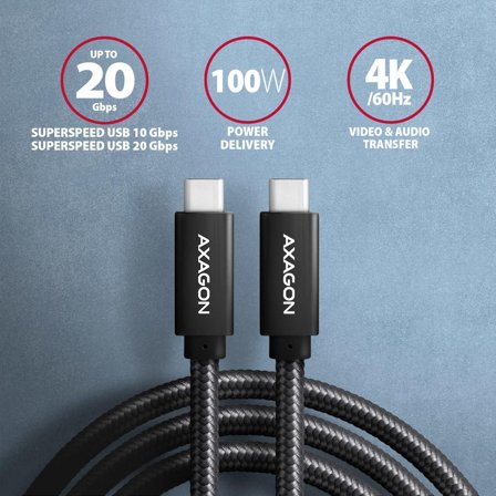 AXAGON BUCM32-CM10AB Kabel, USB-C 3.2 Gen 2 auf USB-C 3.2 Gen 2, schwarz - 1m