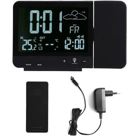 Digitaalinen projektiokello sääasemalla, lämpömittarilla ja kosteusmittarilla makuuhuoneeseen 230V