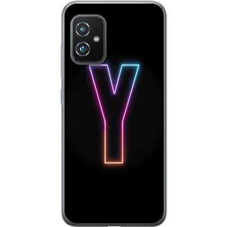 Yhteensopiva Puhelinkuori Asus Asus Zenfone 8 Minimalistinen neonkirjain Y värinvaihtuvassa valossa mustaa taustaa vasten