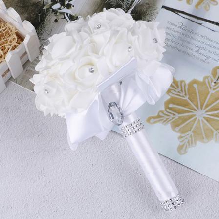 Crystal Roses Pearl morsiusneito hääkimppu morsiamen Artificia White