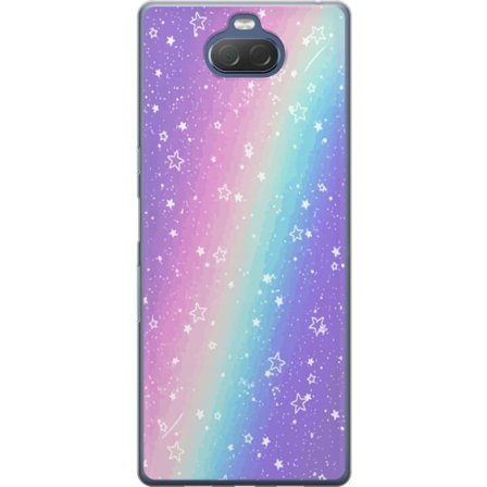Kompatibelt Mobildeksel til Sony Xperia 10 Plus Rainbow-farget pastellbakgrunn med hvite stjerner og gnistrende prikker i myk overgang