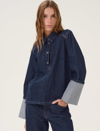 My Essential Wardrobe Abinamw 139 Boxy Ls Blouse - Blue - 42