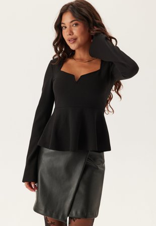 BUBBLEROOM-Long Sleeve Peplum Top-S
