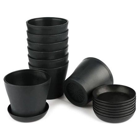 Förpackning med 8 blomkrukor på 10 cm med hål, små kaktus krukor, runda plast krukor, blomkruka med fat för kontor balkong, färgglada