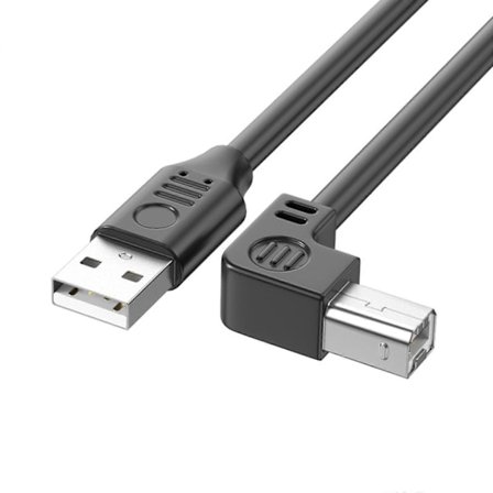 USB A til B skriverkabel med høy overføringshastighet, forlenget lengde, 90 graders albue for effektive kontoroppsett