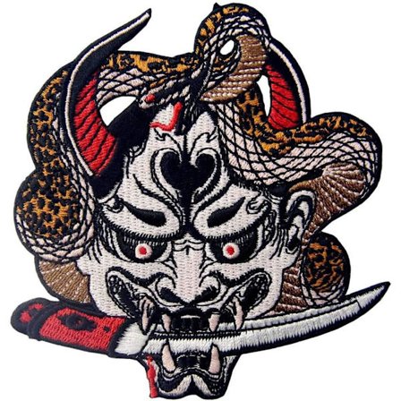 Hannya Oni Mask Patch - Kirjailtu merkki, silitettävä tai ommeltava