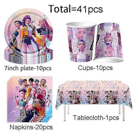 Demon Hunters Engångsservis Flickor Grattis på födelsedagen Party Dekoration Kpop Demon Hunters Party Tillbehör Baby Shower Favörer