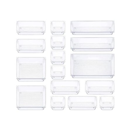 16 stk Plast Skuffeorganisator Oppbevaringsbokser Klare Skuffedeler Brette for Sminke, Smykker