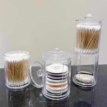 3 runde vatpindbokse Makeupfjerner vatopbevaringsboks sæt Tra