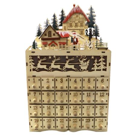 Jul Trä Adventskalender LED-upplyst byhus Nedräkningslåda