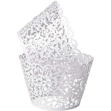 100 st konstnärliga bakningskakor i papper, små vinrankor, spets, vita KLB