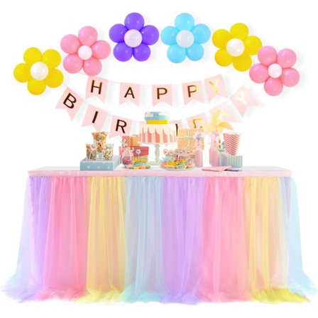 (3 metriä/9 jalkaa/L275cm*H77cm) Tulle-pöytähame sateenkaaren pöytähame