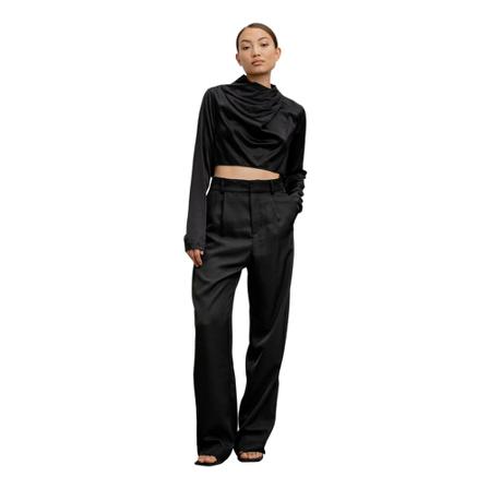 Ahlvar Gallery Jade cropped satin blouse , Zwart , Dames , Maat: M