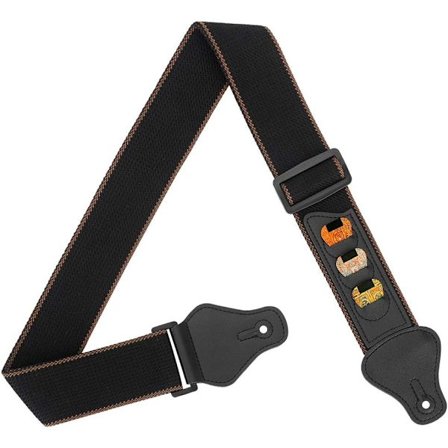 Sommersalg Gitarreim, 100% Myk Bomullsreim med 3 Plekterholdere for Bass, Elektrisk Gitar og Akustisk Gitar (Svart) Svart Black_max