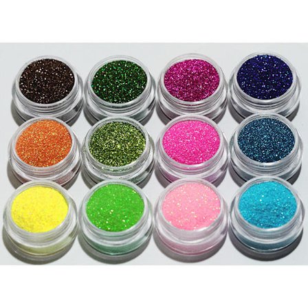 12 purkkia hienoa glitteriä