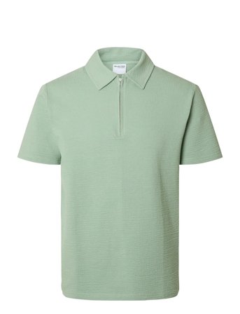 Slhsander Seersucker Zip Ss Polo Green Selected