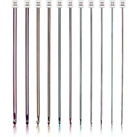 Sæt med lange hæklenåle, 11 stk. hæklenåle til tunesisk hækling, flerfarvede hæklenåle til afghansk hækling, 2 mm (b) - 8 mm (l), fremragende 