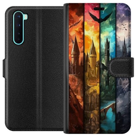 Kompatibelt Plånboksfodral till OnePlus OnePlus Nord Fyra magiska slott i olika elementfärger, episk fantasykonst med eld vatten luft och mörker i