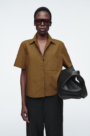 COS Women's Cropped Short Sleeve Cotton Shirt in Orange