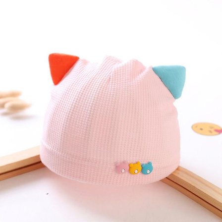 Baby Hat 0-3 måneder sommer bomull søt søt nyfødt baby cap 0-3-6 måneder pustende, rosa