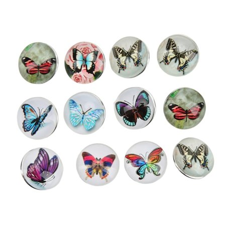 12 stk knapper DIY smykker håndlaget sommerfuglmønster glassmaling knapp snaps dekorasjon