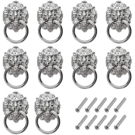 10 st Chrome Vintage Lejonhuvudformade Dörrknoppar Zink Legering Möbler