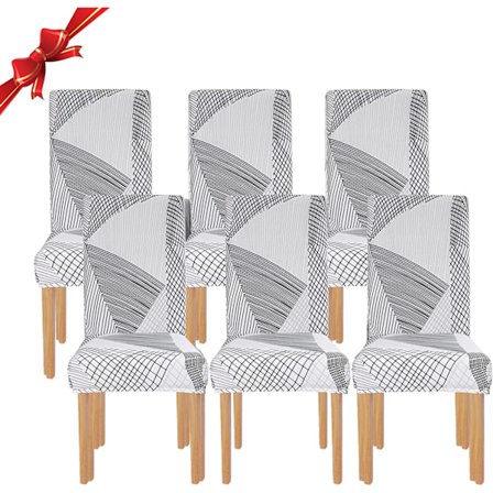 Sett med 6 sammenleggbare spisestuestoltrekk (geometrisk hvitt, sett med 6)