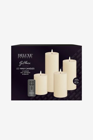 DeluxeHomeart - LED Giftbox Pillar Candle 4 stk + fjernbetjening - Hvid - Lys - Fra Homeroom