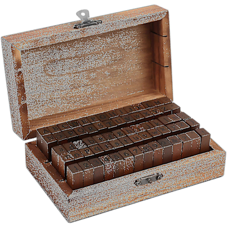 Alfabetstempel med tall og symboler (70 stk) - Trestempel