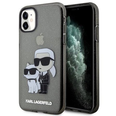 Karl Lagerfeld KLHCN61HNKCTGK iPhone 11/Xr 6.1" musta kovakotelo Gliter Karl&Choupette